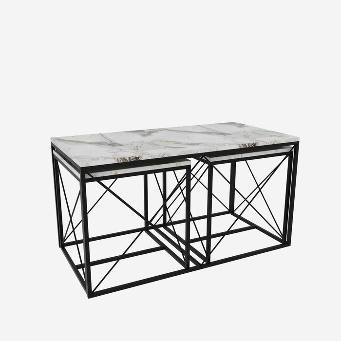 Hanah Home Defne - Juego de mesa de centro Mármol Blanco y Negro Hanah Home Defne - Juego de mesa de centro Mármol Blanco y Negro